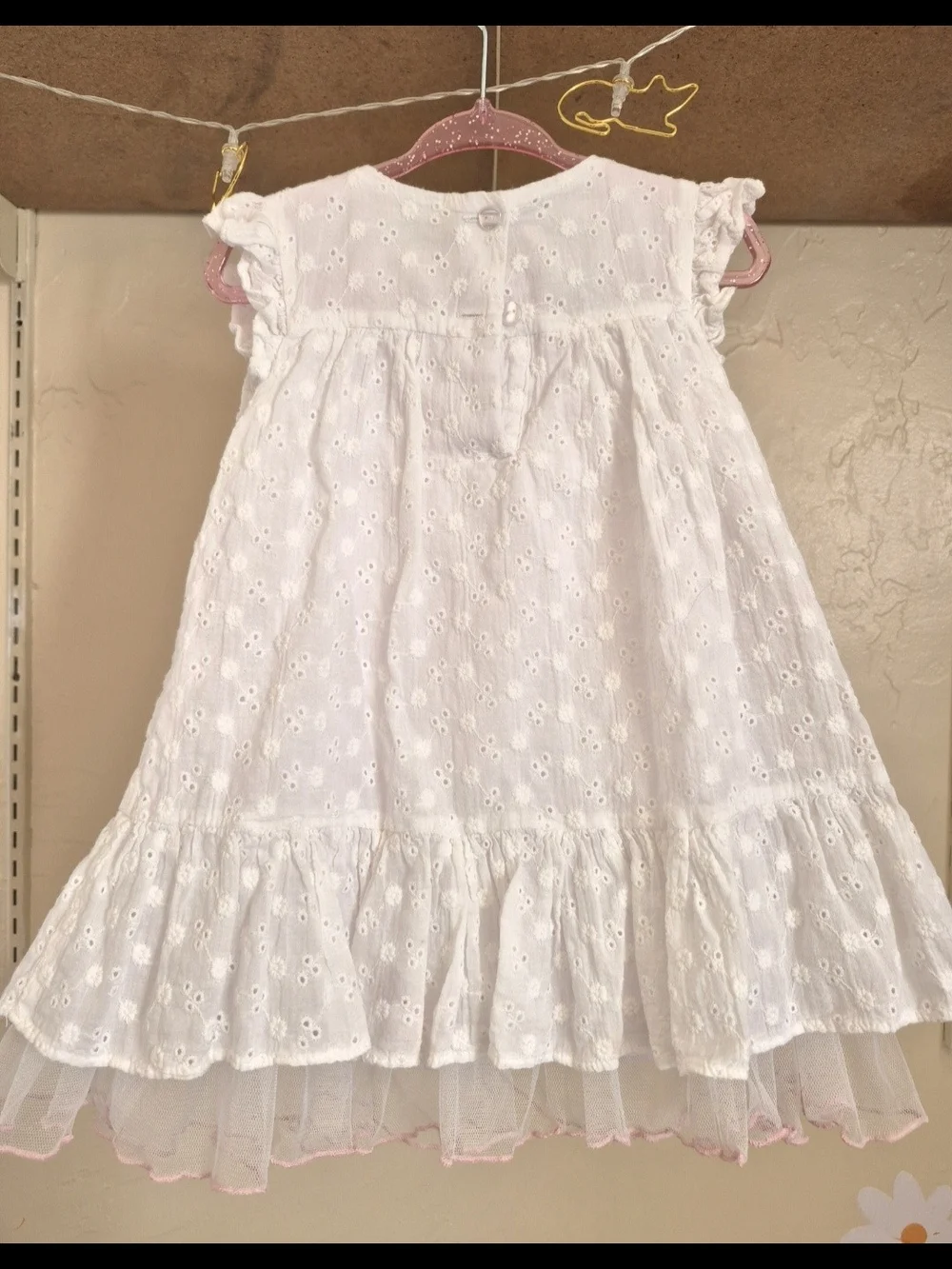 Bonnie Baby White Eyelet Dress with Pink Rosette Trim